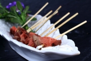 Rare Fillet of Beef Skewers with a Creme Fraiche and Horseradish Dip
